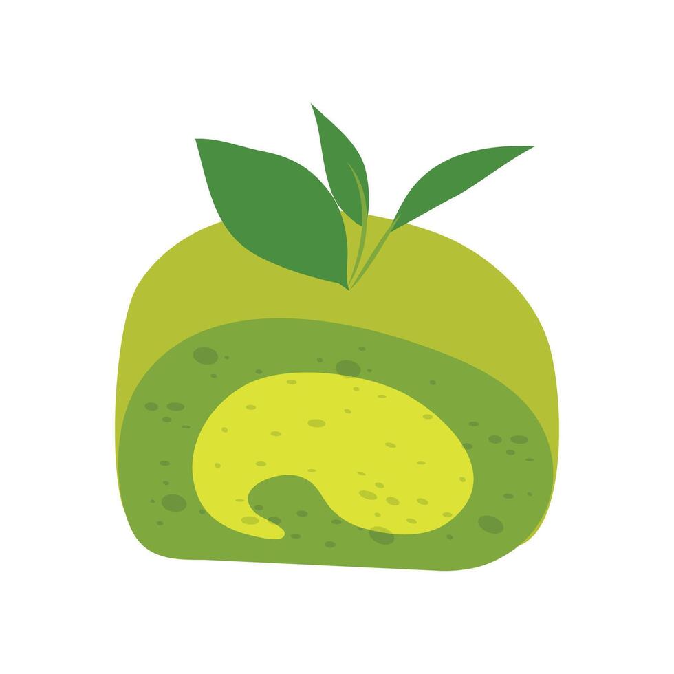 Vector Japanese matcha roll cake with white cream filling. Japanese dessert. Asian food. vector illustration