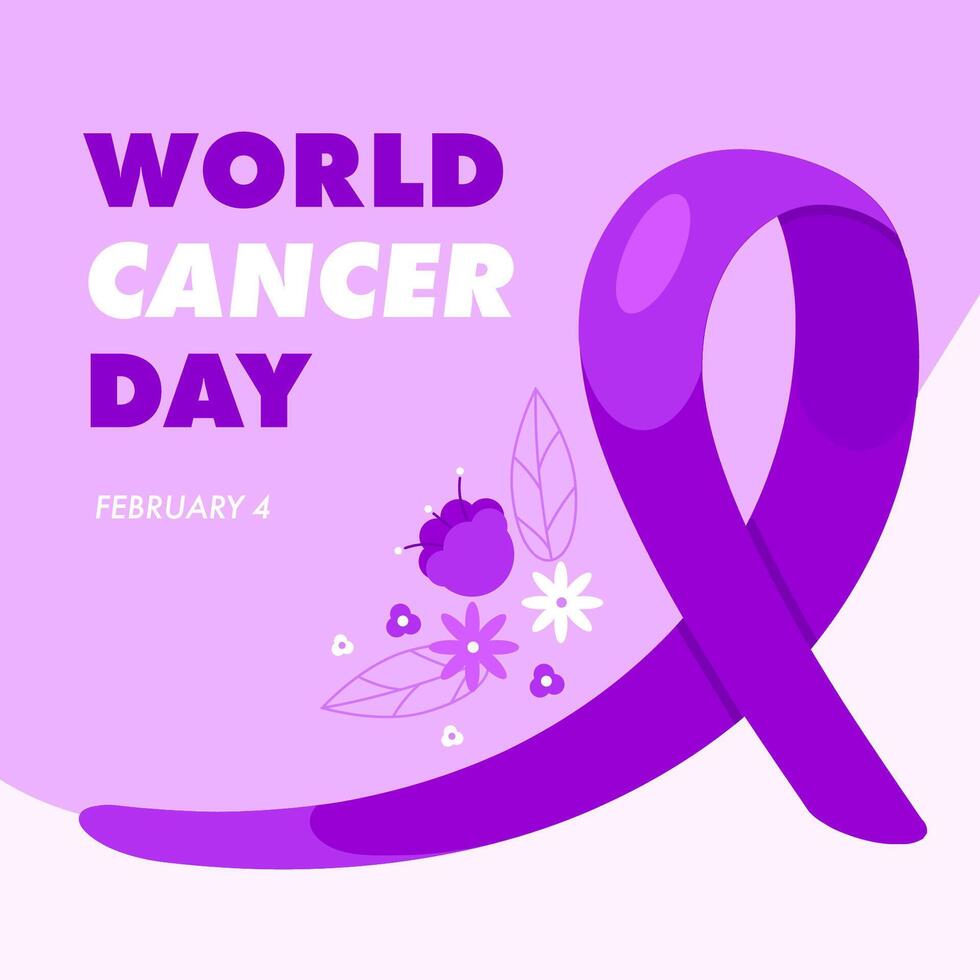 mundo cáncer día bandera con Violeta cinta vector