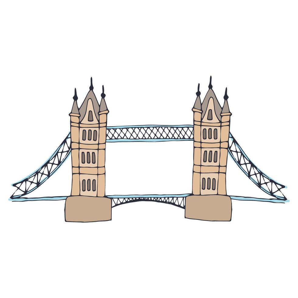 Tower Bridge in London hand drawn illustration vector