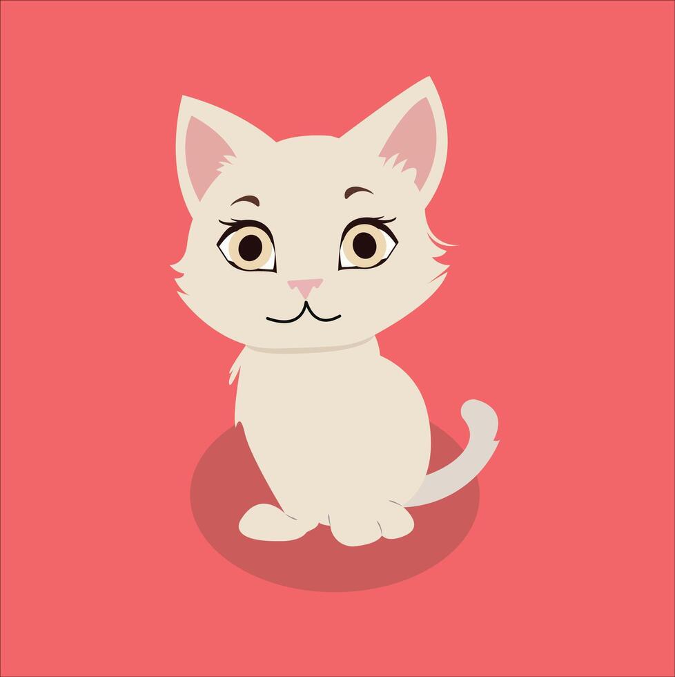 White cat sitting. Head face silhouette icon. Kitten with blue eyes. Cute cartoon funny baby character. Funny kawaii animal. Pet collection. Sticker print. Flat design. Pink background. vector