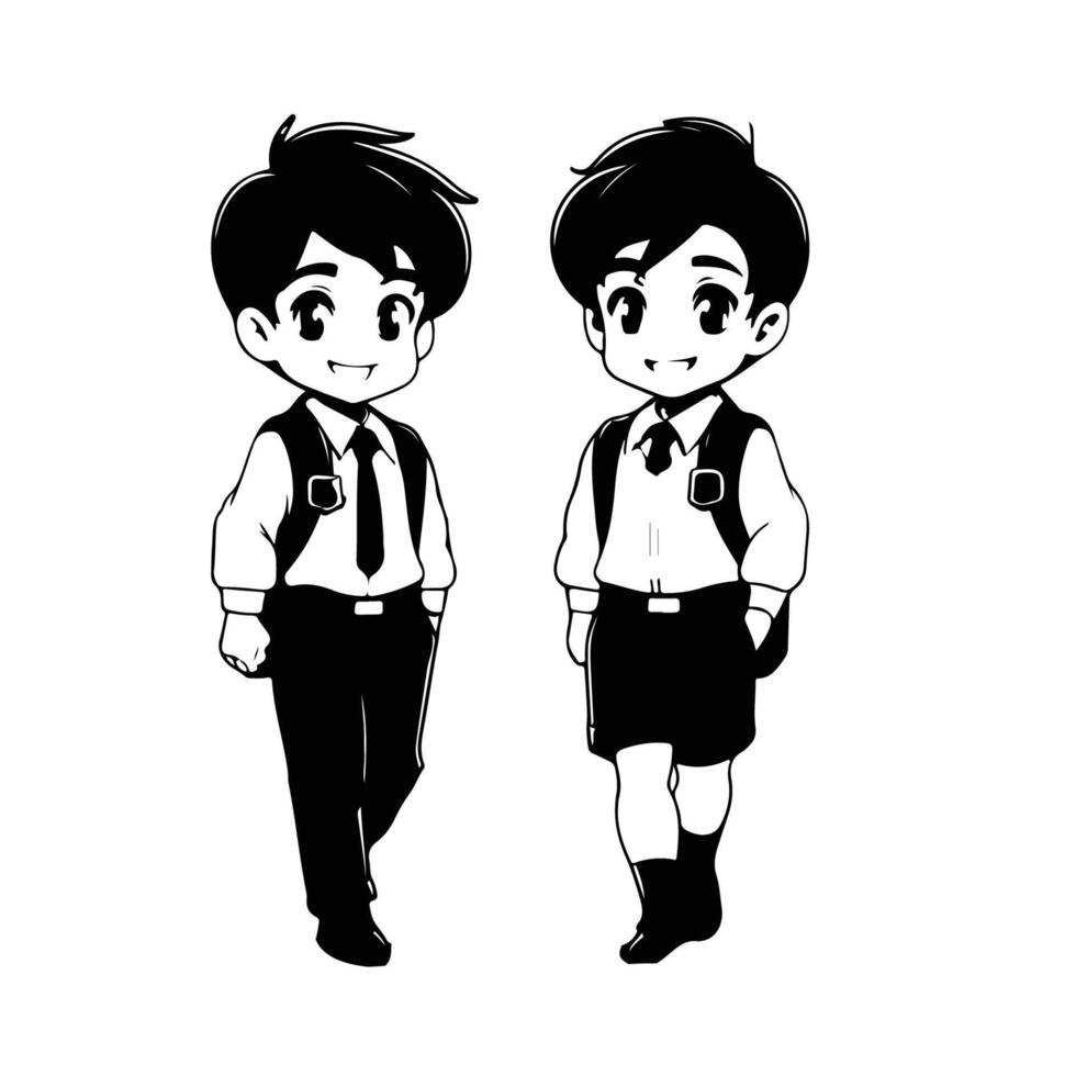 cute boy cartoon character outline black anime style vector