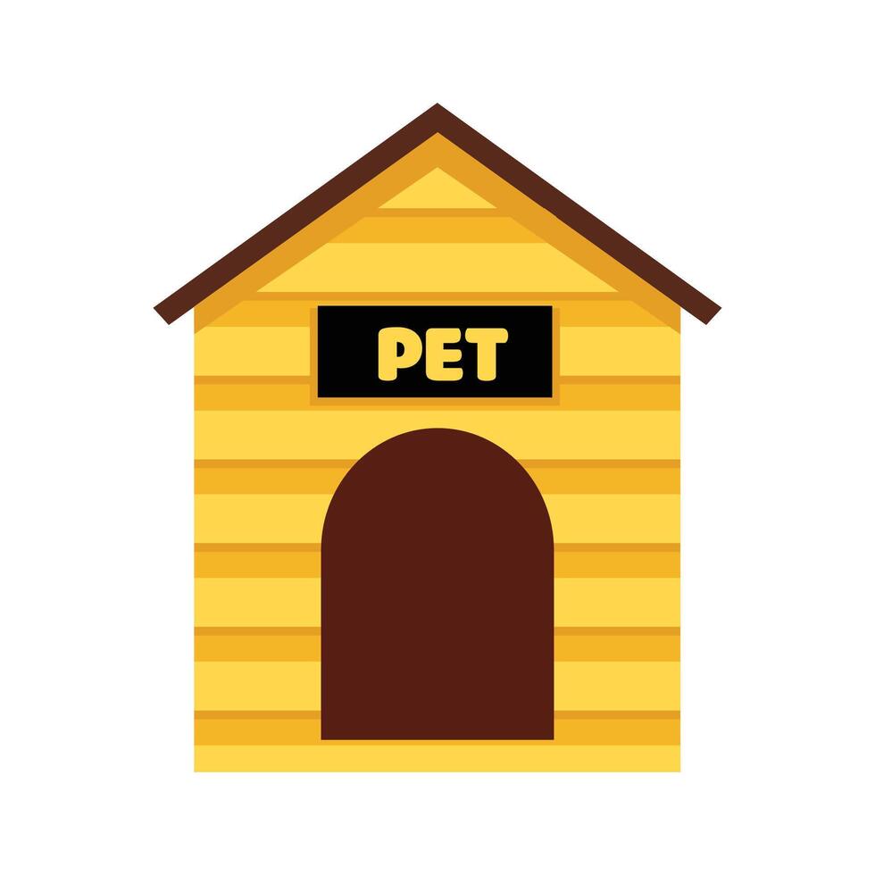 Dog House Front view yellow color flat vector icon, pet shop concept