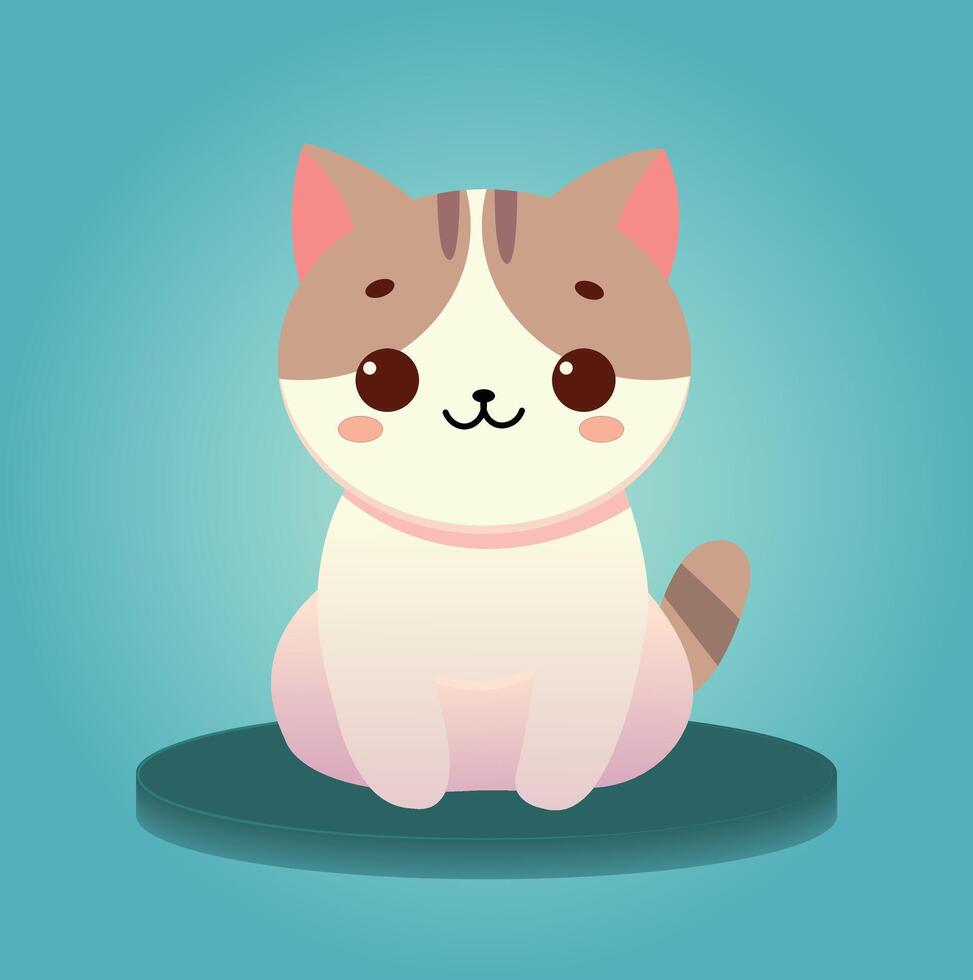 cute beige cat with brown spots and big chocolate eyes sits. Isolated icon, cartoon cat on Gradient background. vector