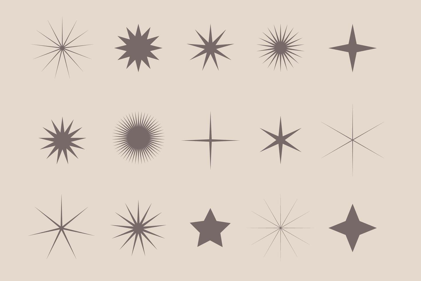 Sparkle stars icon set design collection, abstract pattern with vintage sky light shapes vector illustration for logo, icon, background, banner, tattoo, print, paper, card, template, poster, flyer