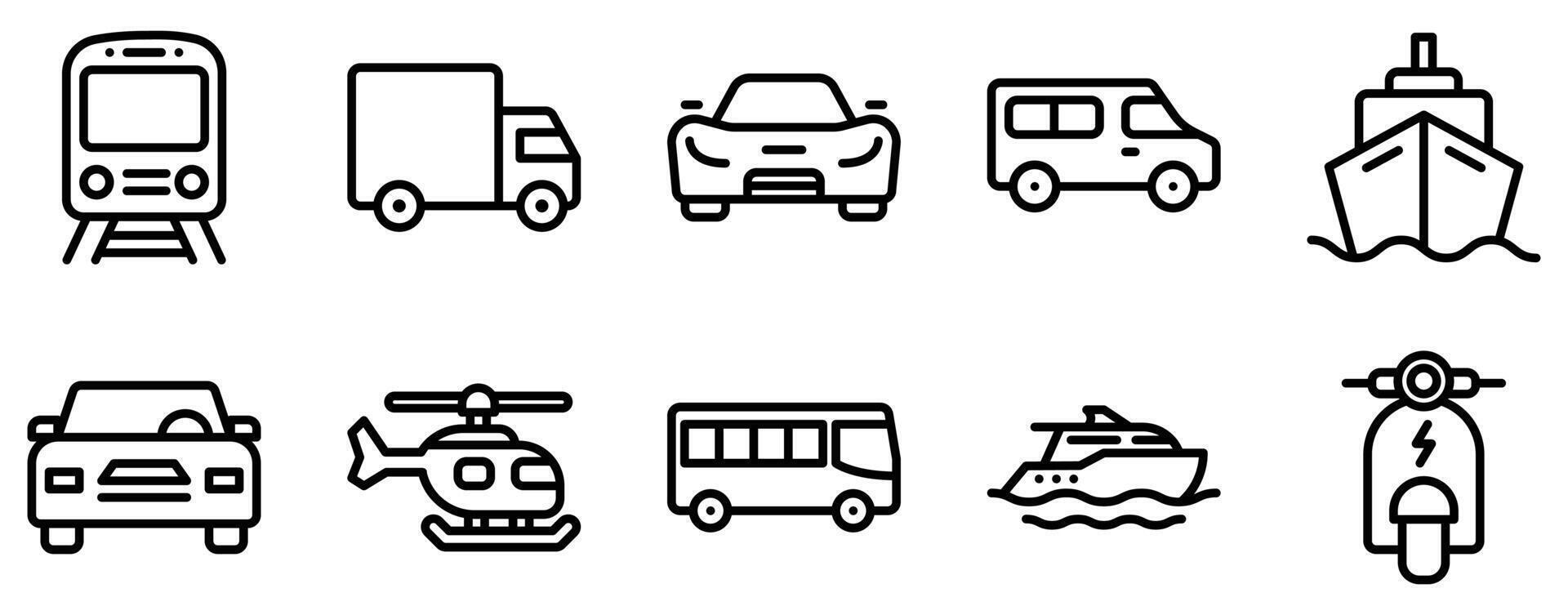 transporte icono línea estilo conjunto colección vector