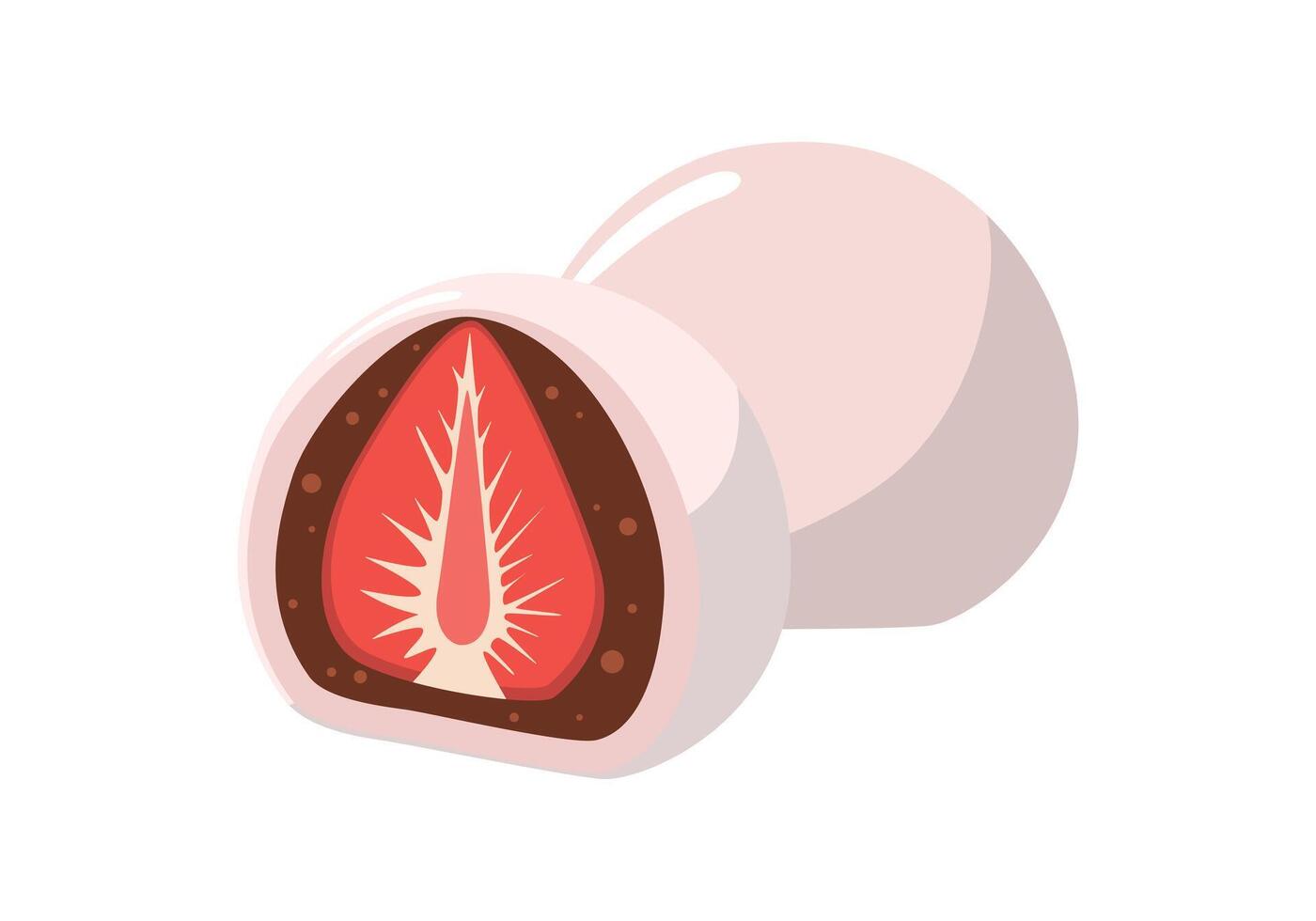 tradicional dulce japonés alimento, fresa daifuku vector ilustración. mochi con delicioso fresa, postre dulce alimento, aislado en blanco antecedentes. Pastelería confitería con baya relleno.