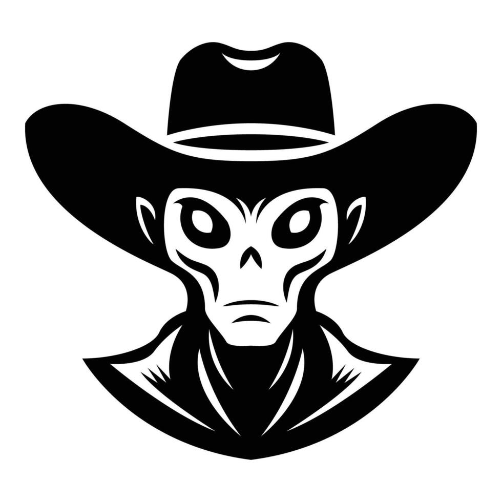 AI generated alien wearing cowboy hat iconic logo vector illustration.