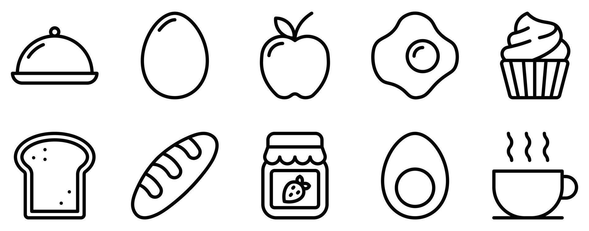 breakfast icon line style set collection vector