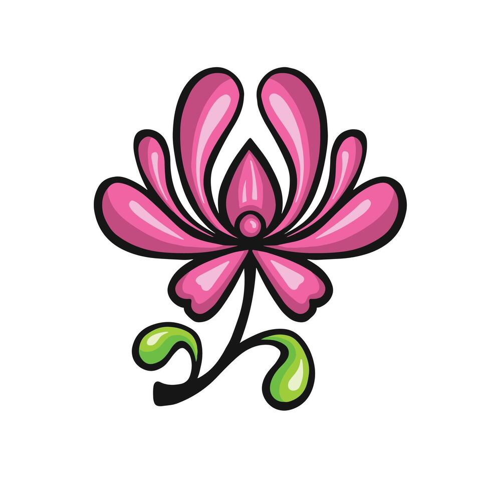 ethnically stylized pink fuchsia flower bud with petals, vector