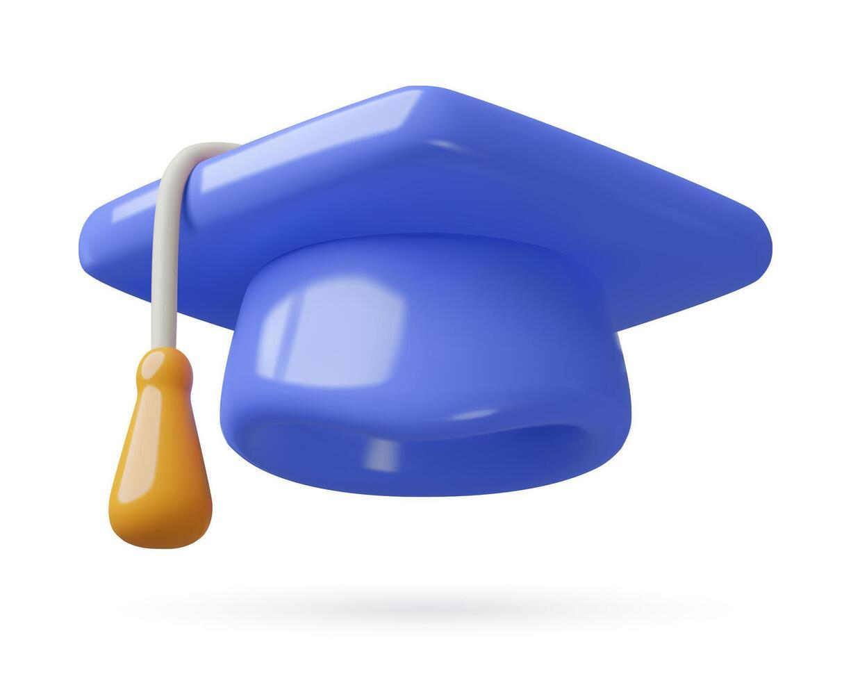 Blue Graduation Cap 3d realistic vector illustration ceremony student hat three dimensional icon