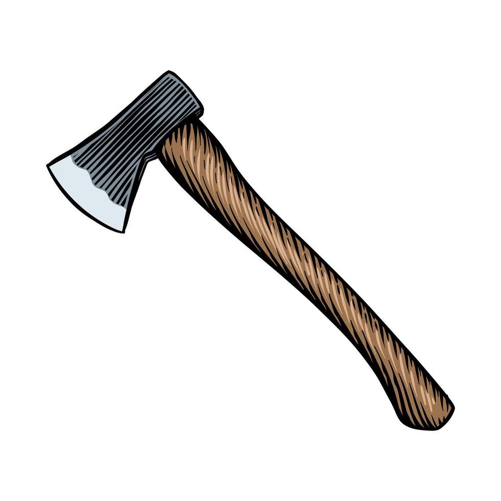 wooden ax vector colored illustration