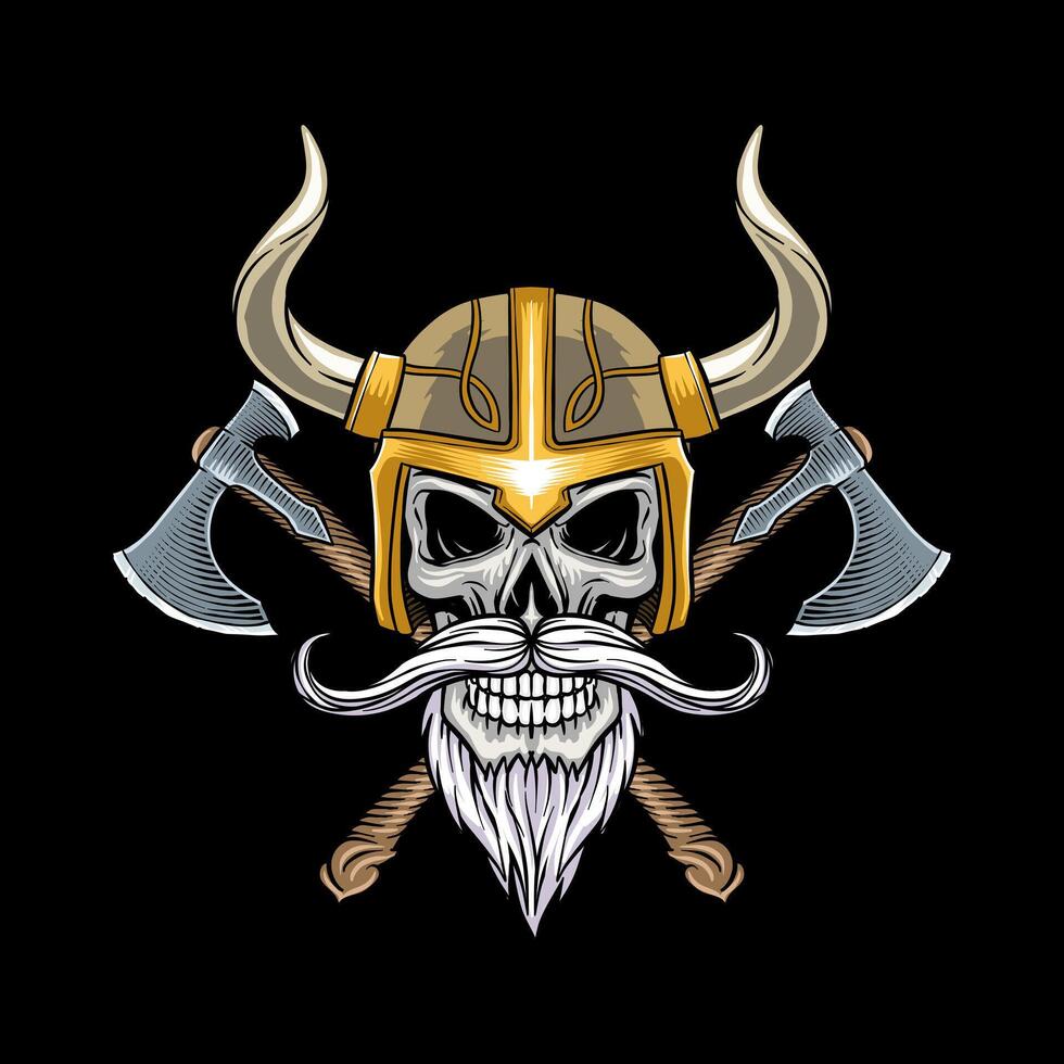 illustration of a Viking skull with an ax weapon vector