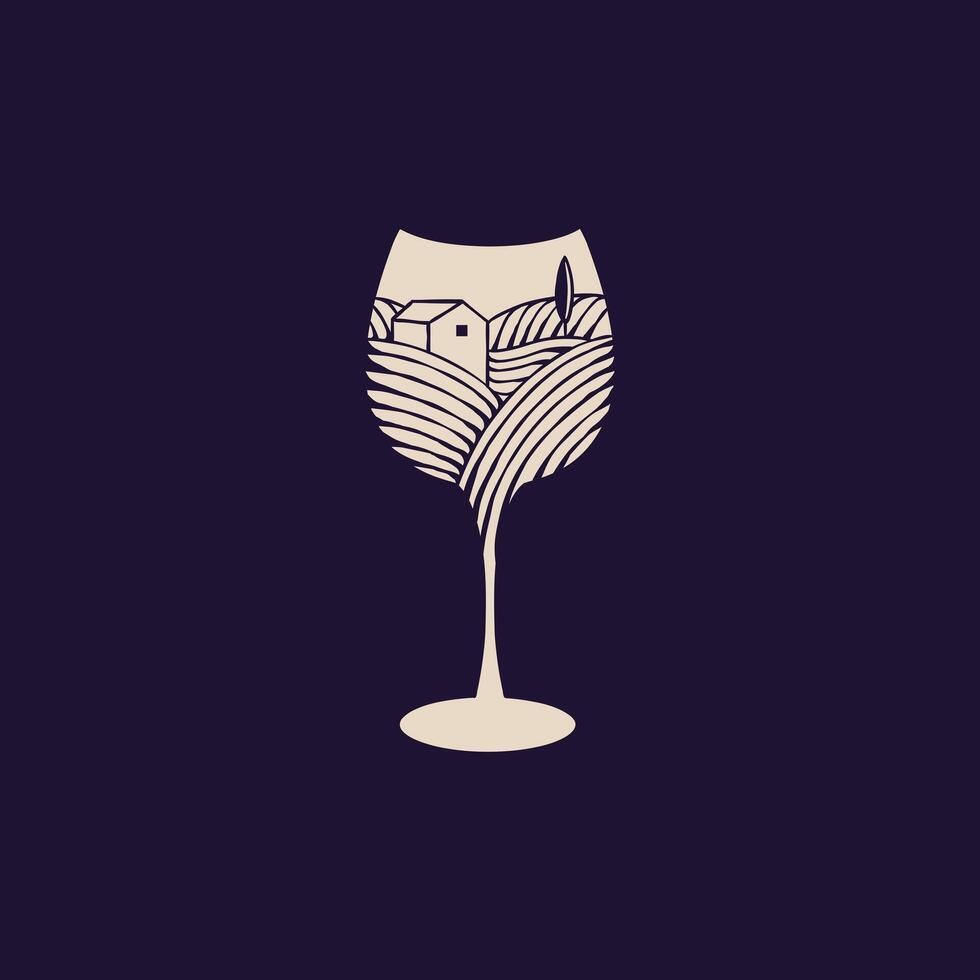 hand drawn glass and vineyard icon vector