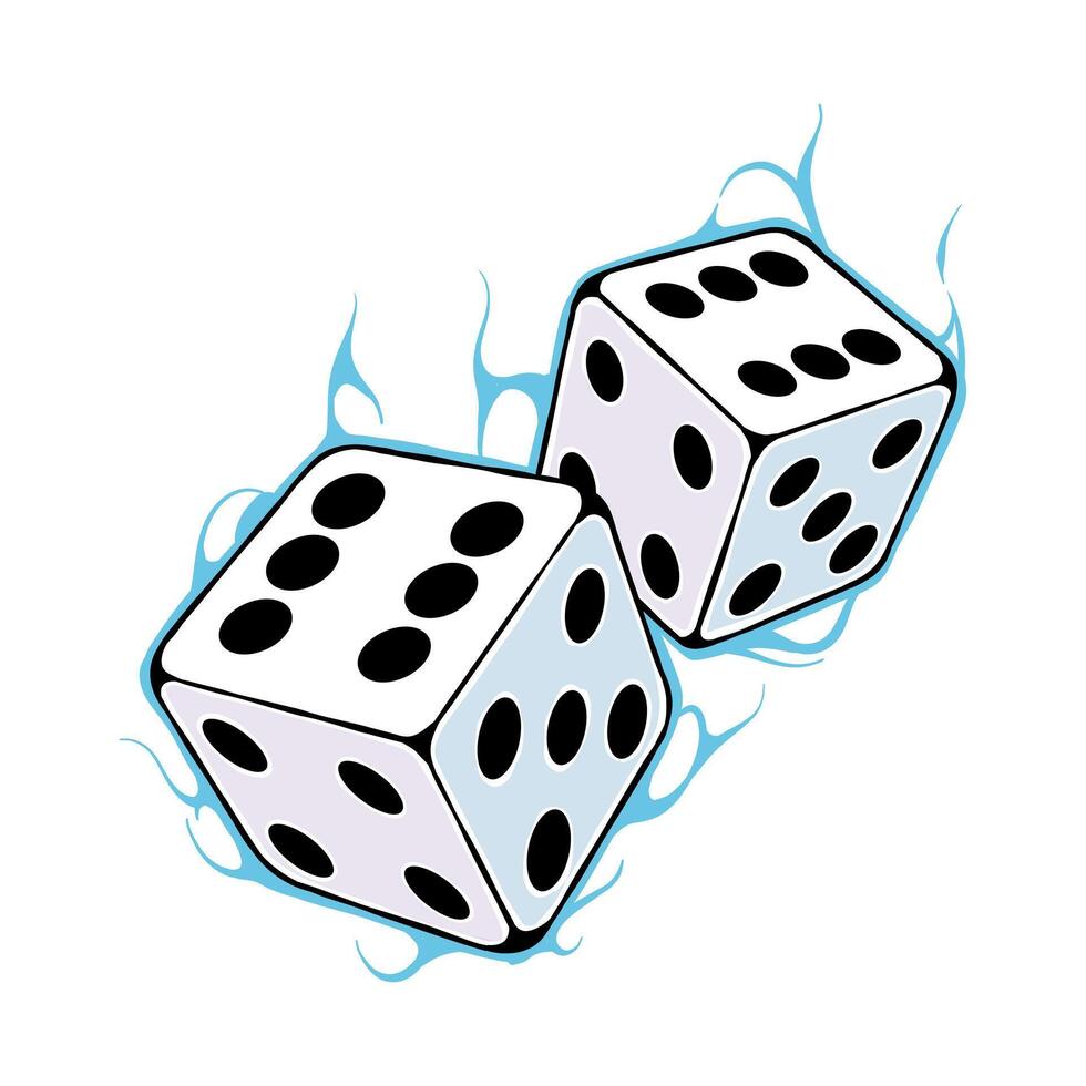 illustration of two dice being thrown with blue fire vector
