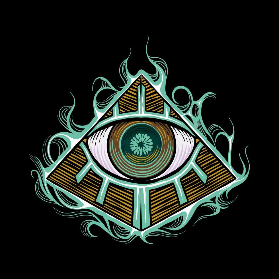 illustration of a pyramid with an eye in the middle vector