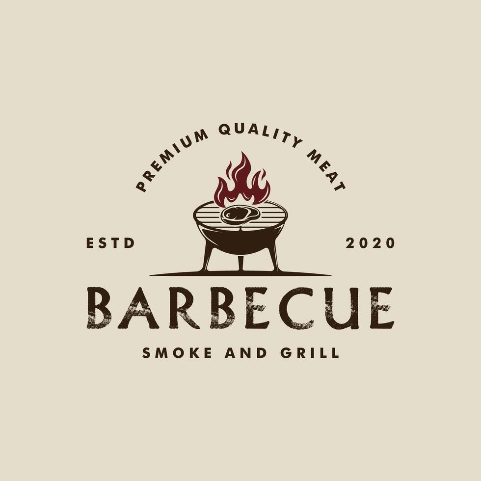 parilla parrilla silueta logo vector Clásico ilustración modelo icono gráfico diseño. barbacoa filete casa firmar o símbolo para comida restaurante con retro tipografía estilo