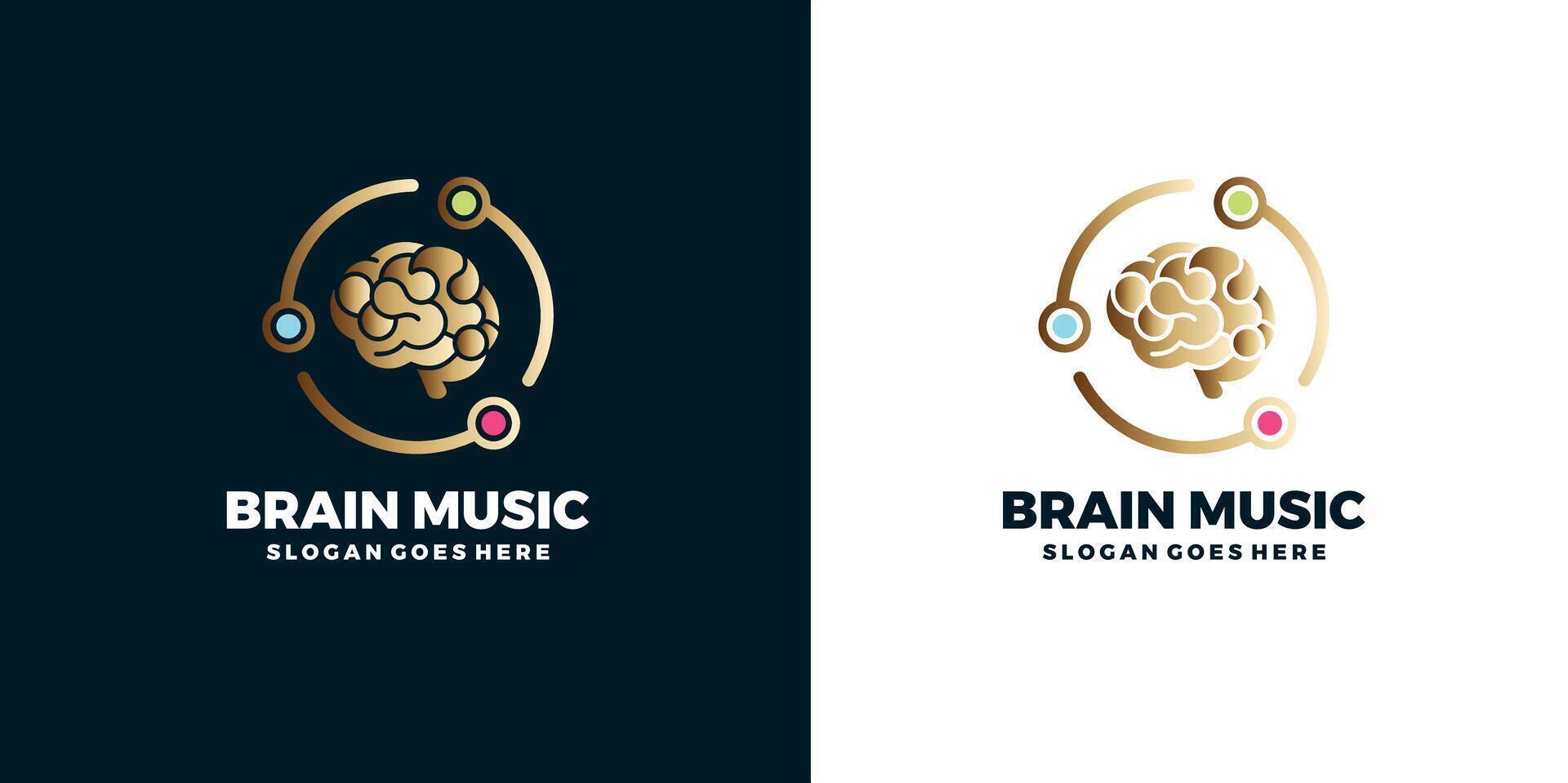 Brain music logo design with gradient Pro Vector
