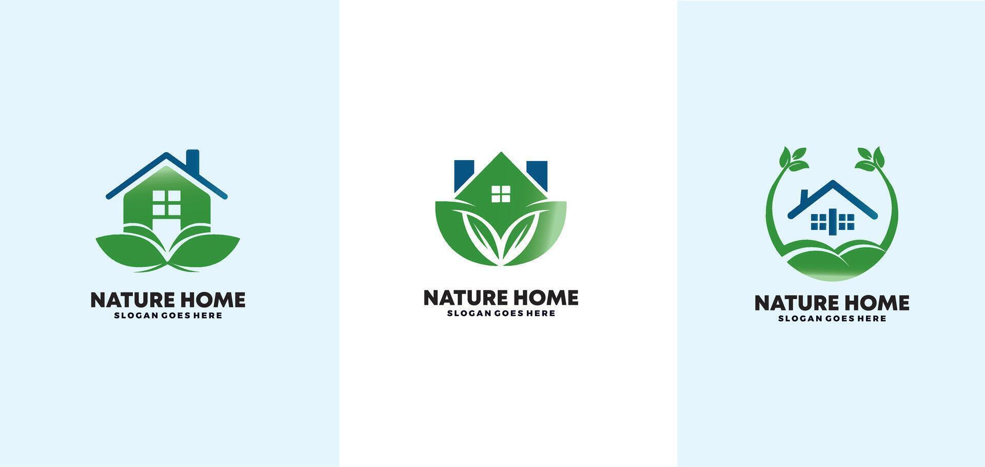 nature green home logo design, vector symbol icon design with home concept set. free vector