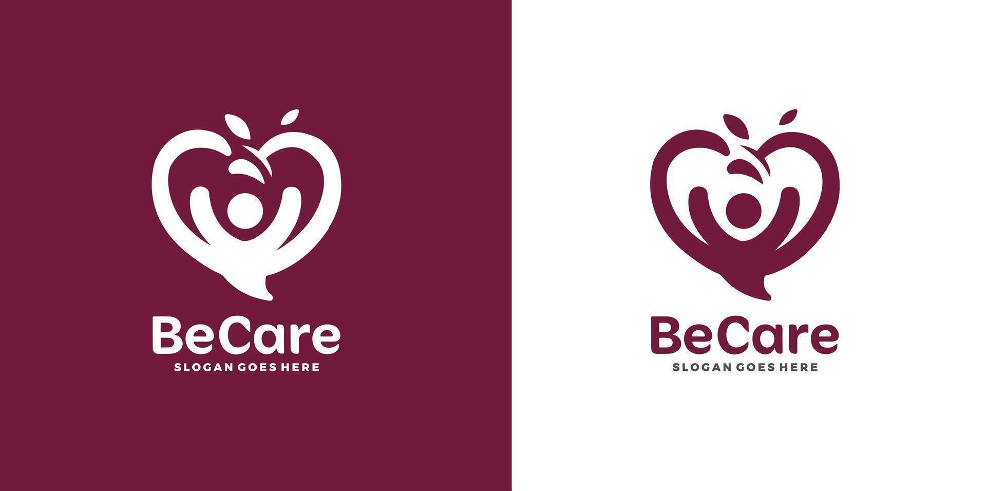 Heart icon and people love care logo design for Charity and support vector concept, love and happy life vector Free Vector