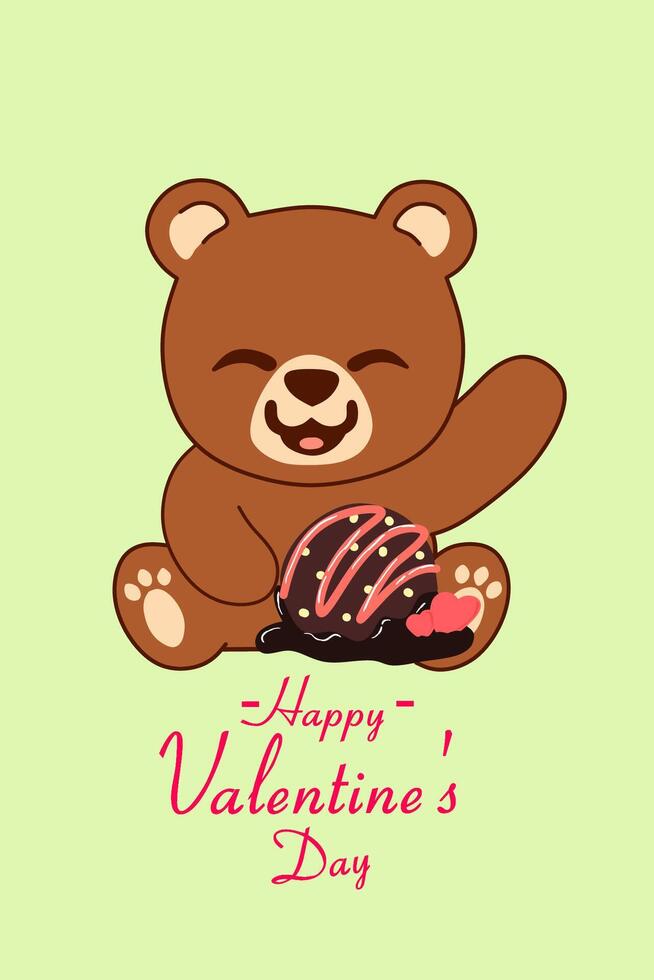 illustration of a bear eating chocolate happy Valentine vector