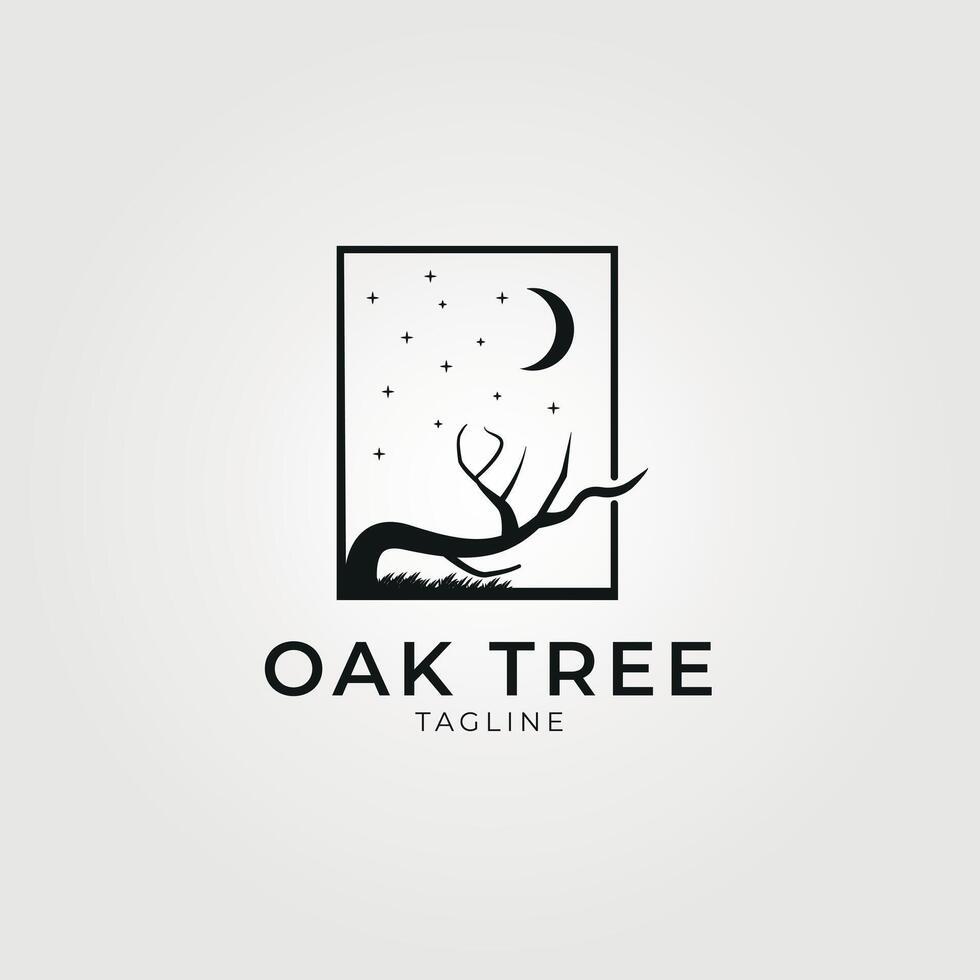 oak tree trunk at night logo vector vintage illustration design, icon and symbol