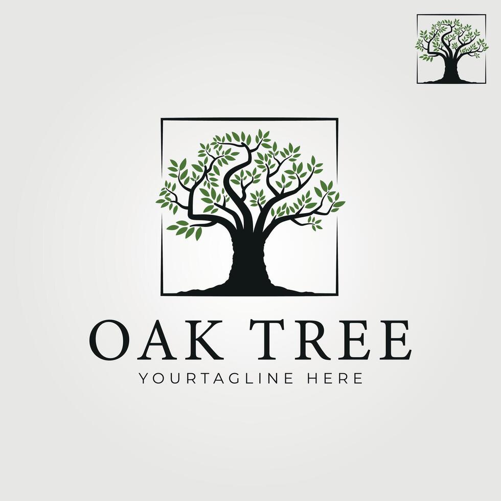 oak tree silhouette logo illustration vintage vector design template