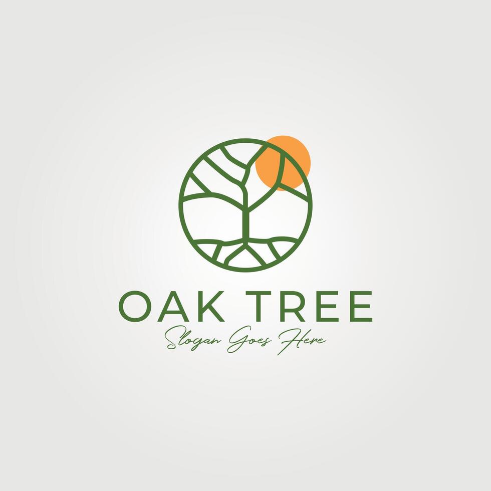 oak tree line art logo design illustration vector