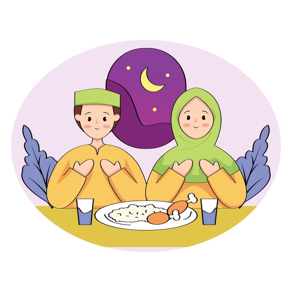 Vector illustration of breaking the fast in the month of Ramadan