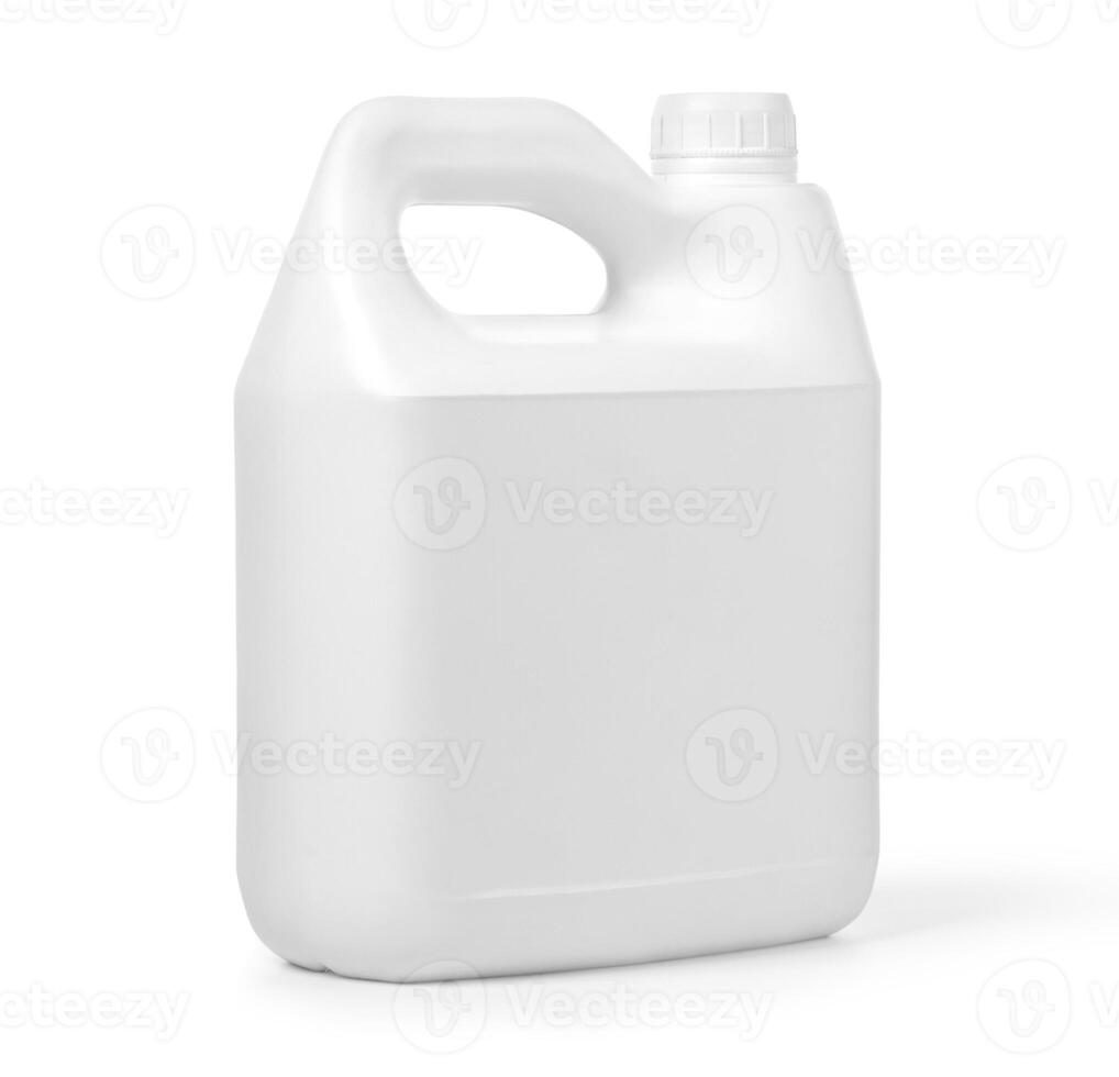 Plastic canister on white photo