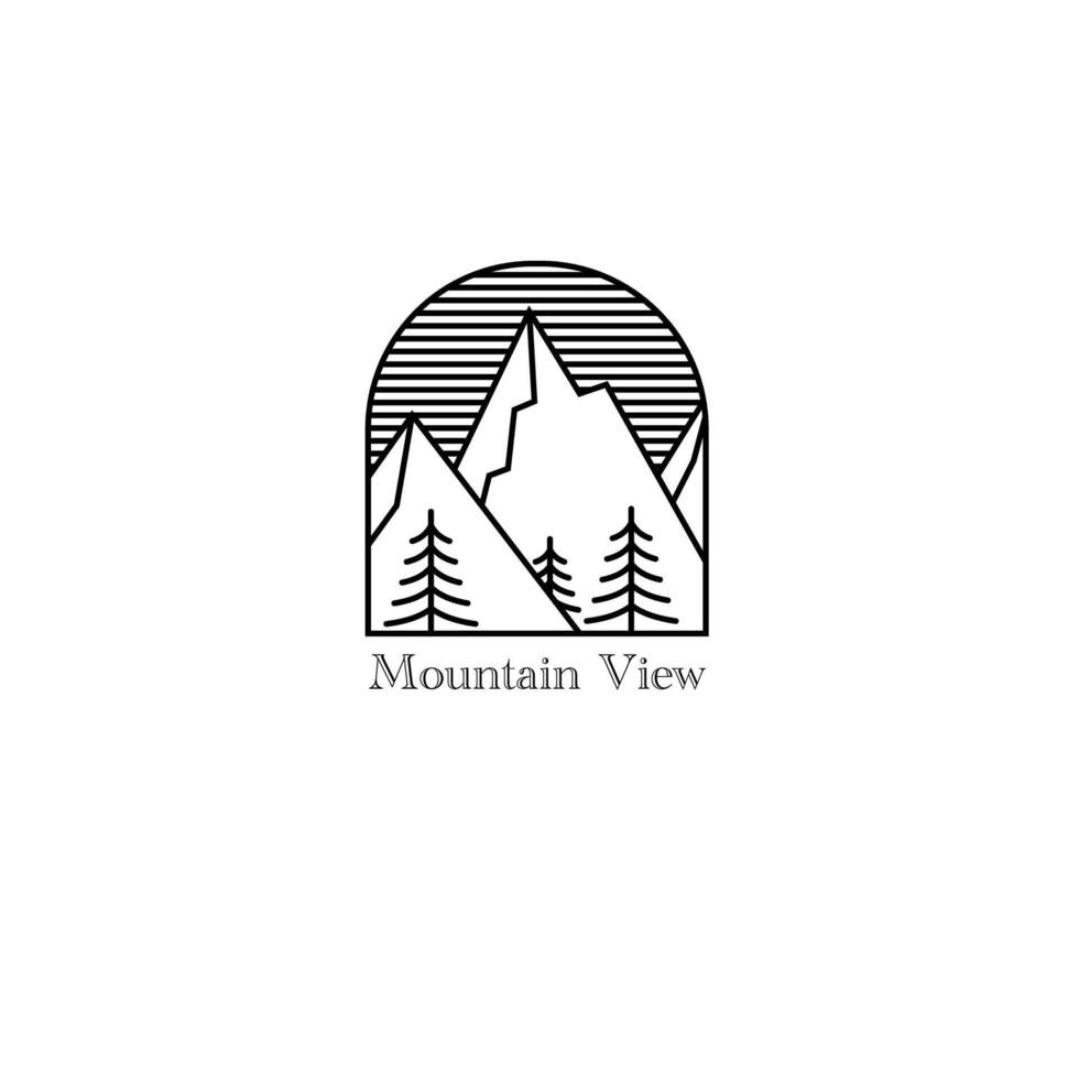 mountain view monoline vector illustration for logo, template, icon, sign, design, etc