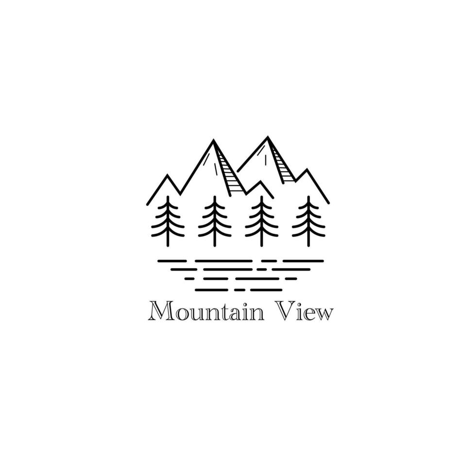 mountain view monoline vector illustration for logo, template, icon, sign, design, etc