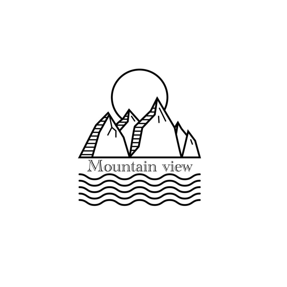 mountain view monoline vector illustration for logo, icon, sign, template, design, etc