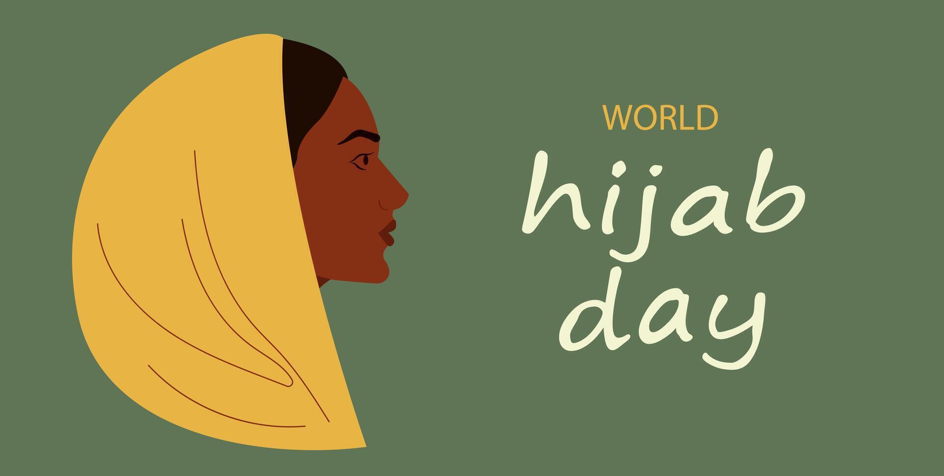 World hijab day, held on 1 February. A Muslim woman in a hijab. Vector illustration of a girl in a headscarf.