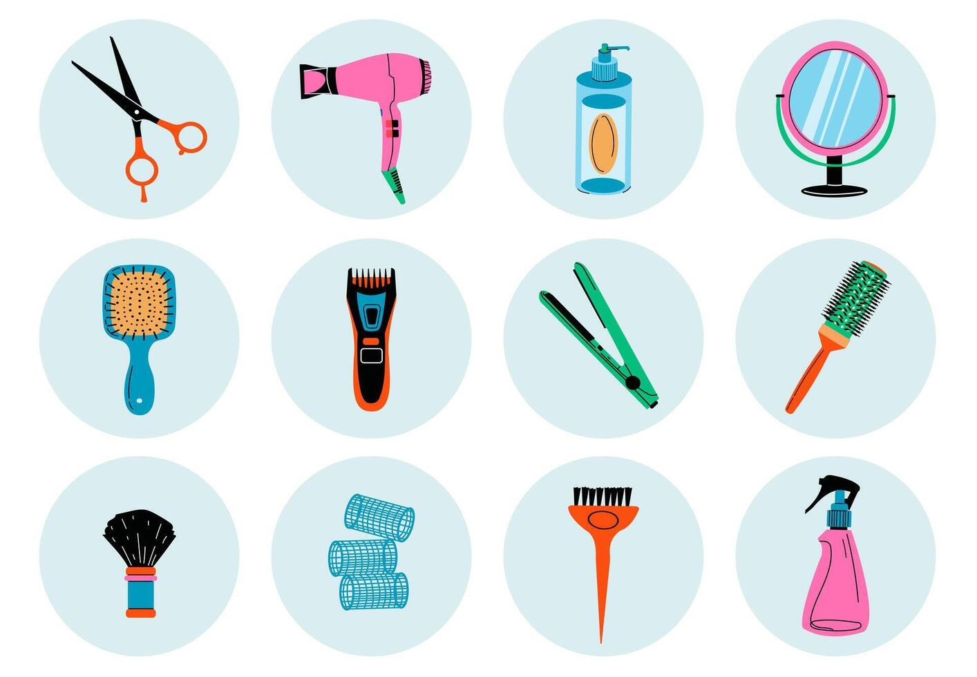 Icons Set. Barber Hairdresser Tools. Hair Beauty Accessories. Fashion Equipment. Vector illustration.