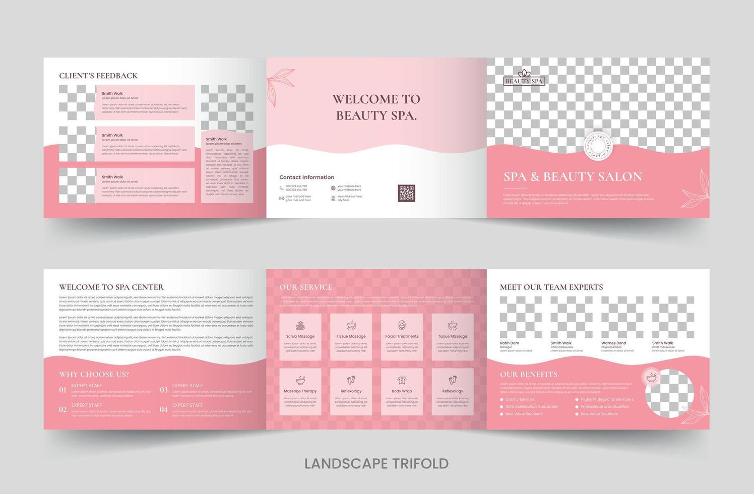 belleza spa salón paisaje tríptico folleto mujer salón modelo diseño vector