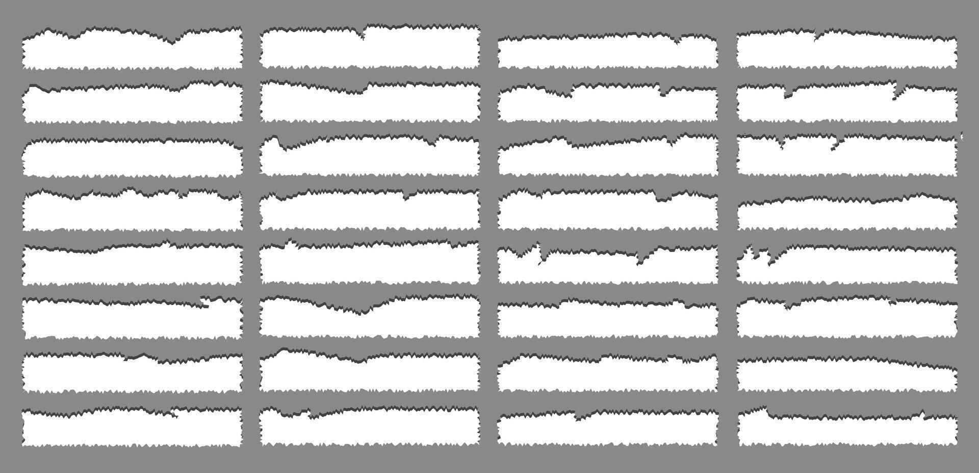 piezas de Rasgado blanco Nota papel diferente formas aislado en gris antecedentes realista vector ilustración, bloc Rasgado papel para mensaje nota, página o bandera y cartulina blanco rasgado pedazo tiras