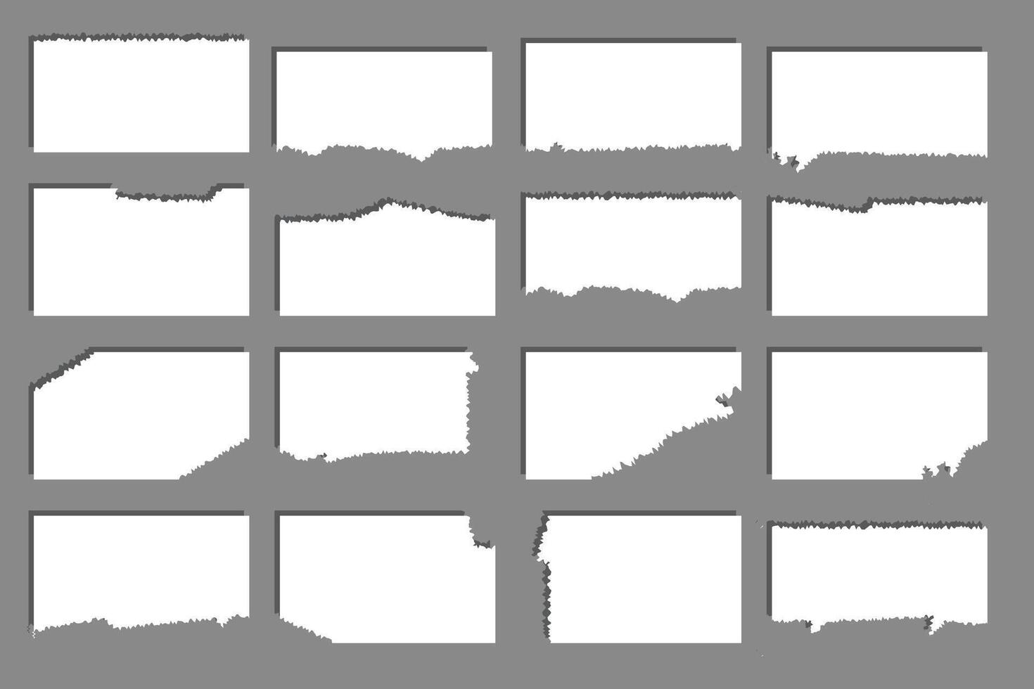 Pieces of torn white note paper different shapes isolated on gray background realistic vector illustration, Notepad torn paper for message note, page or banner and cardboard blank ripped piece strips