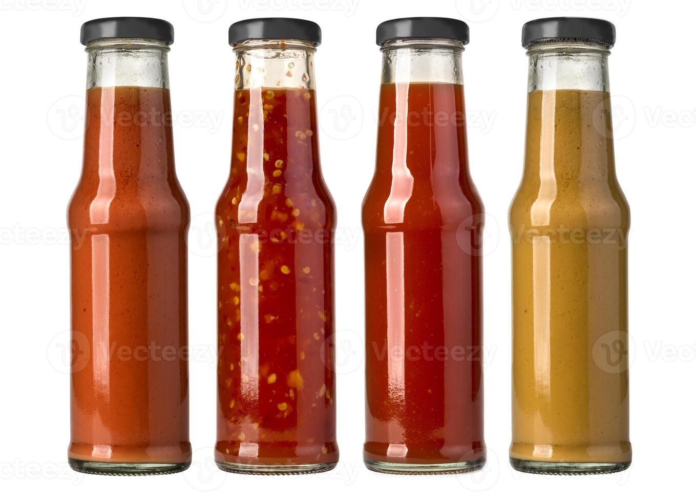 barbecue sauces in glass bottles photo