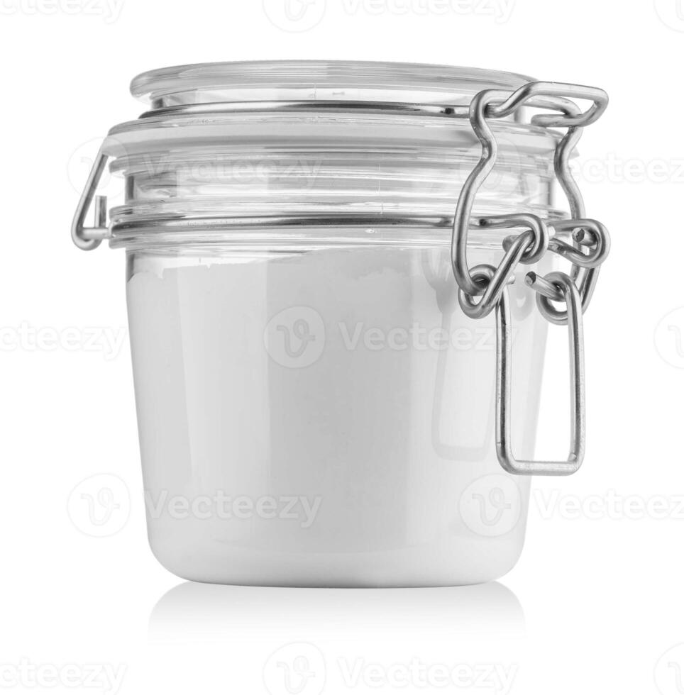 A yoghurt pot isolated on white background photo