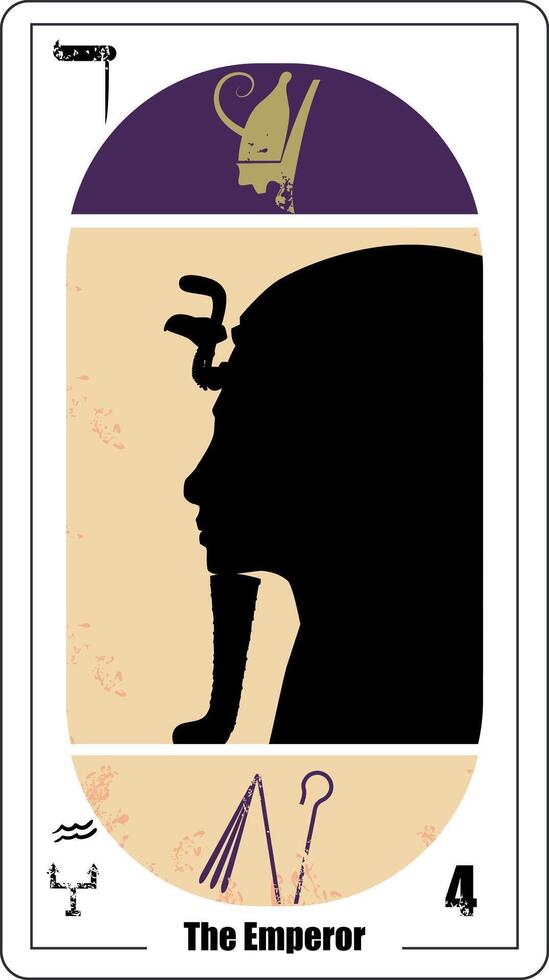 Egyptian tarot card number four, called The Emperor. Tutankhamun profile silhouette. vector