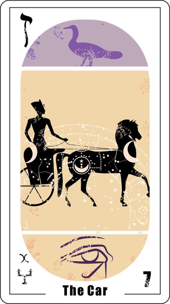 egipcio tarot tarjeta número Siete, llamado el carruaje. antiguo guerra carruaje con caballos. egipcio vector