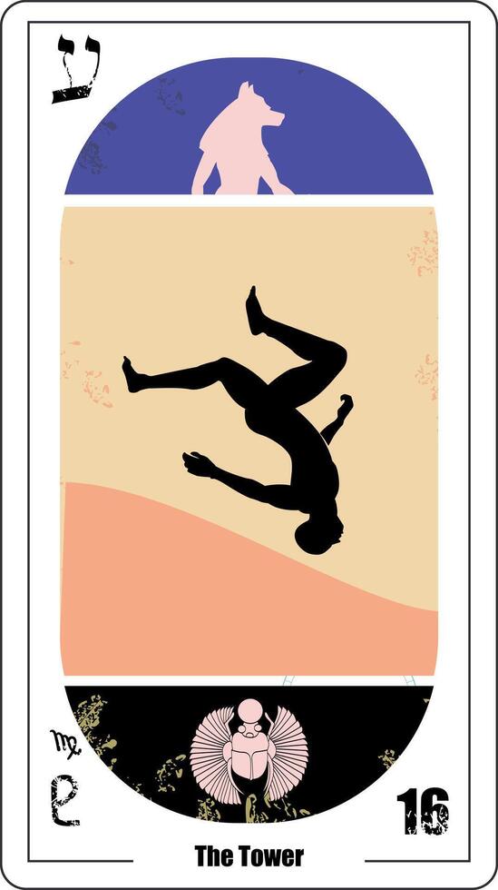 egipcio tarot tarjeta número dieciséis, llamado el torre. silueta de persona descendente. vector