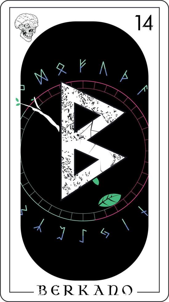 vikingo tarot tarjeta con rúnico alfabeto. rúnico letra llamado berkano ese representa Fertilidad vector