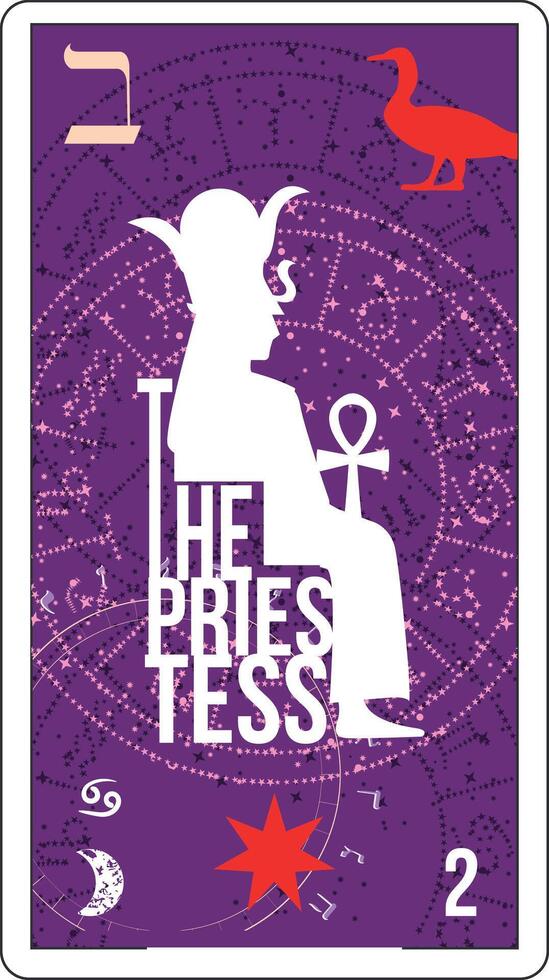 Egyptian tarot card number 2, called The Priestess. Illustration about ancient culture and divination vector