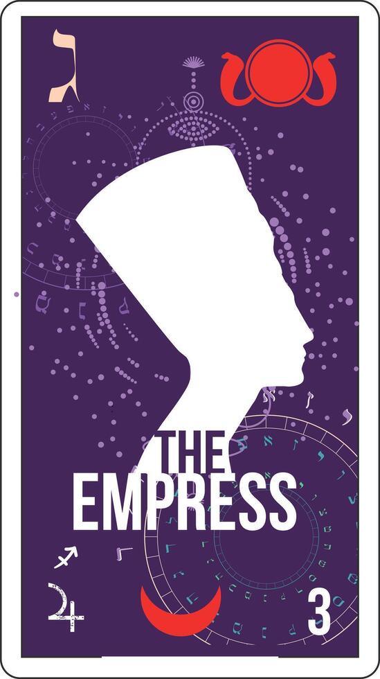 Egyptian tarot card called the empress. Nefertiti silhouette. vector