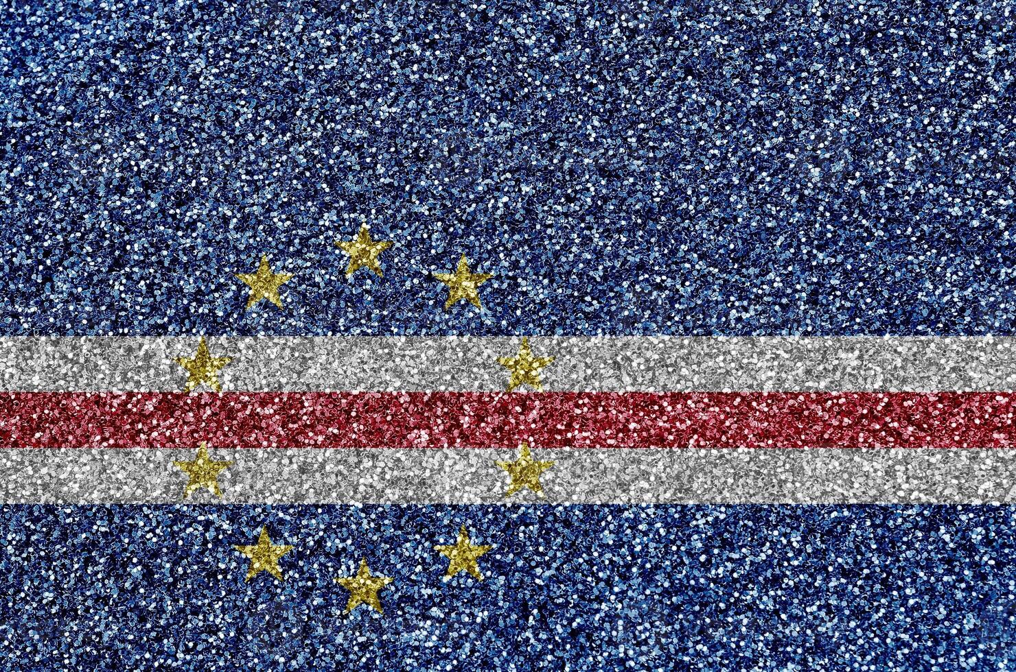 Cabo verde flag depicted on many small shiny sequins. Colorful festival background for party photo