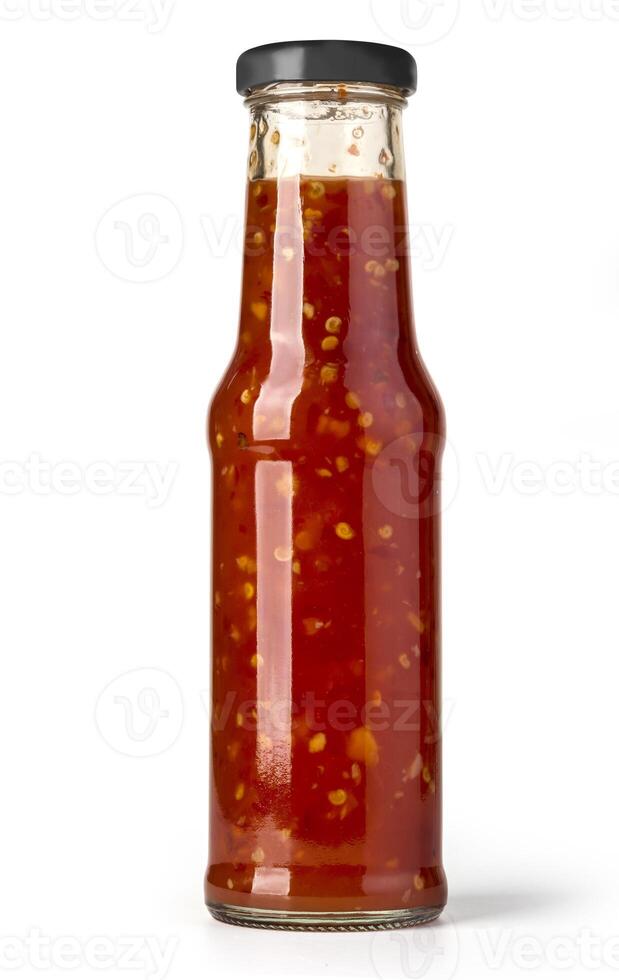 barbecue sauces in glass bottles photo