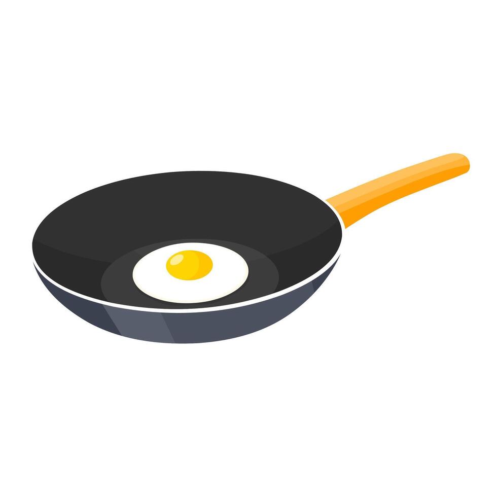 Vector illustration of frying eggs in a frying pan. Omelette pan isolated on white background. Suitable for kitchen equipment logos