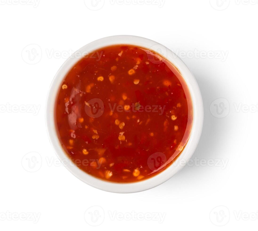 picante rojo salsa en cuenco foto