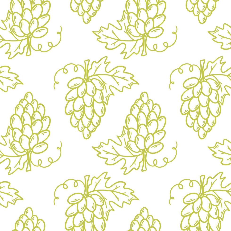 Green grapes hand engraved seamless pattern vector